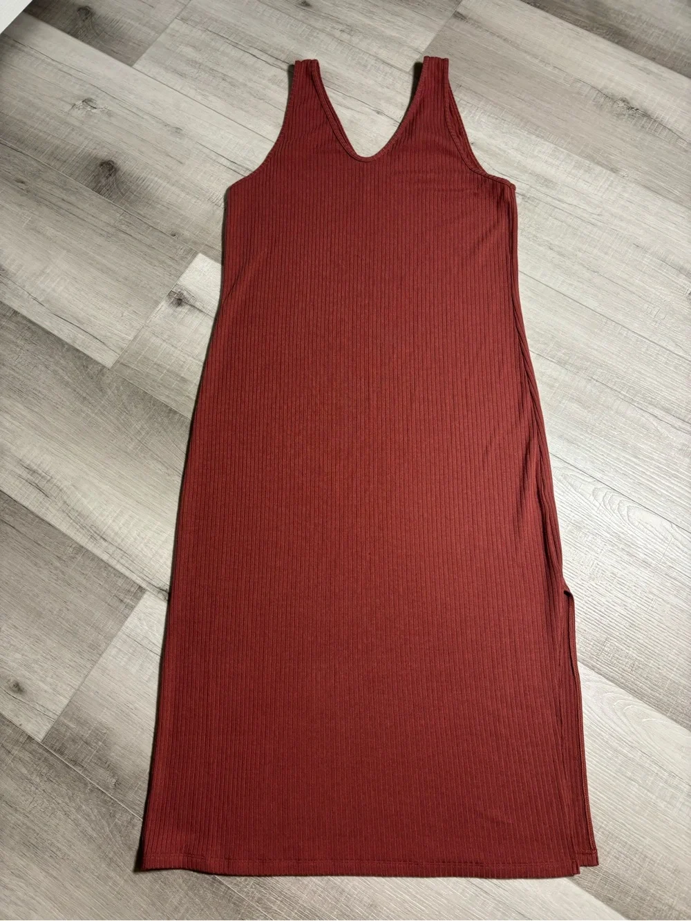 Abercrombie & Fitch Ribbed Maxi Tank Dress Rust Terracotta XL Stretch